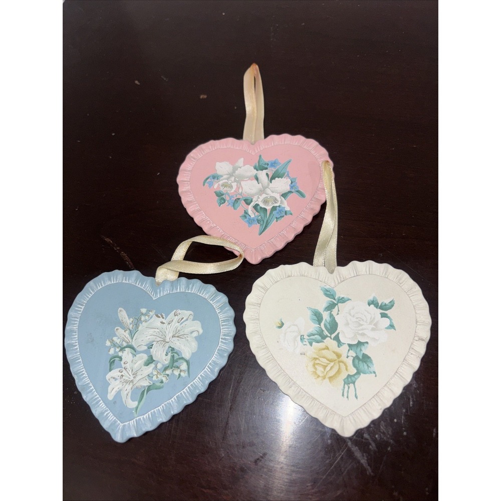 Vintage Ceramic Hearts Set Of 3 Cottage Decor Wall Hanging